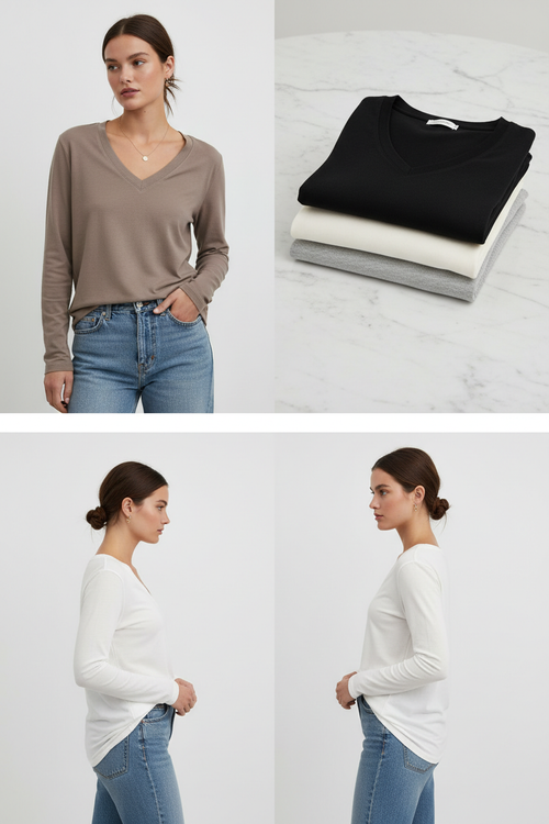 Basic V Neck Long Sleeve Top