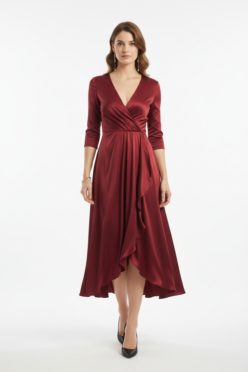 Wrap V Neck Party Dress